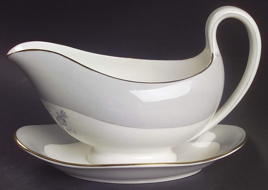 Grey Friar Pink Gravy Boat with Attached Underplate by Wedgwood-1
