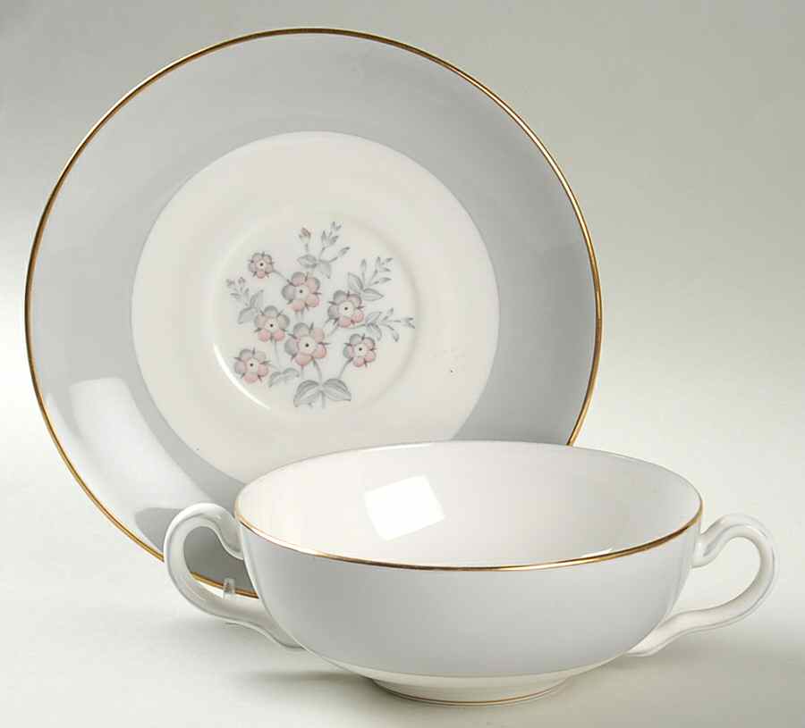 Grey Friar Pink Flat Cream Soup Bowl & Saucer Set by Wedgwood-1