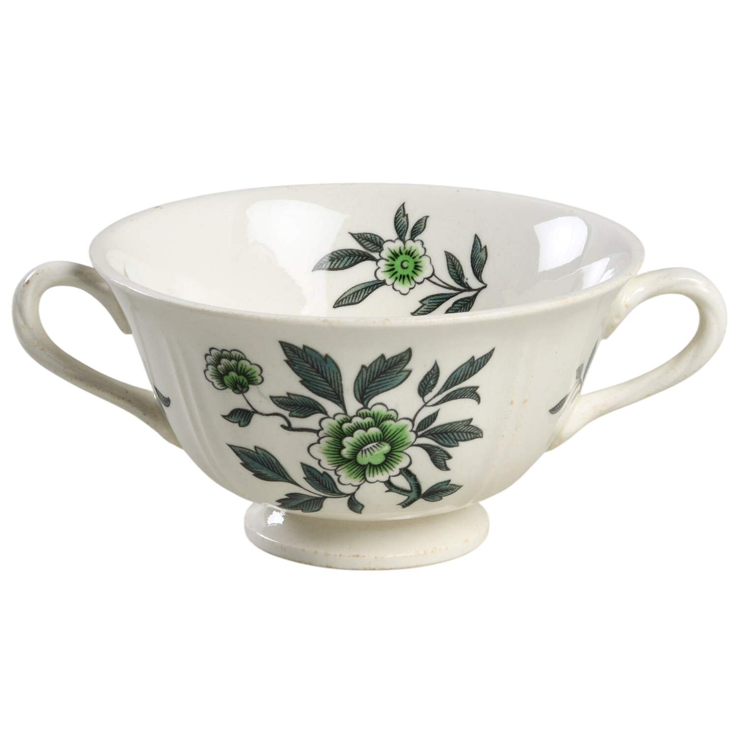 Green Leaf (Queen's Shape) Footed Cream Soup Bowl by Wedgwood-1