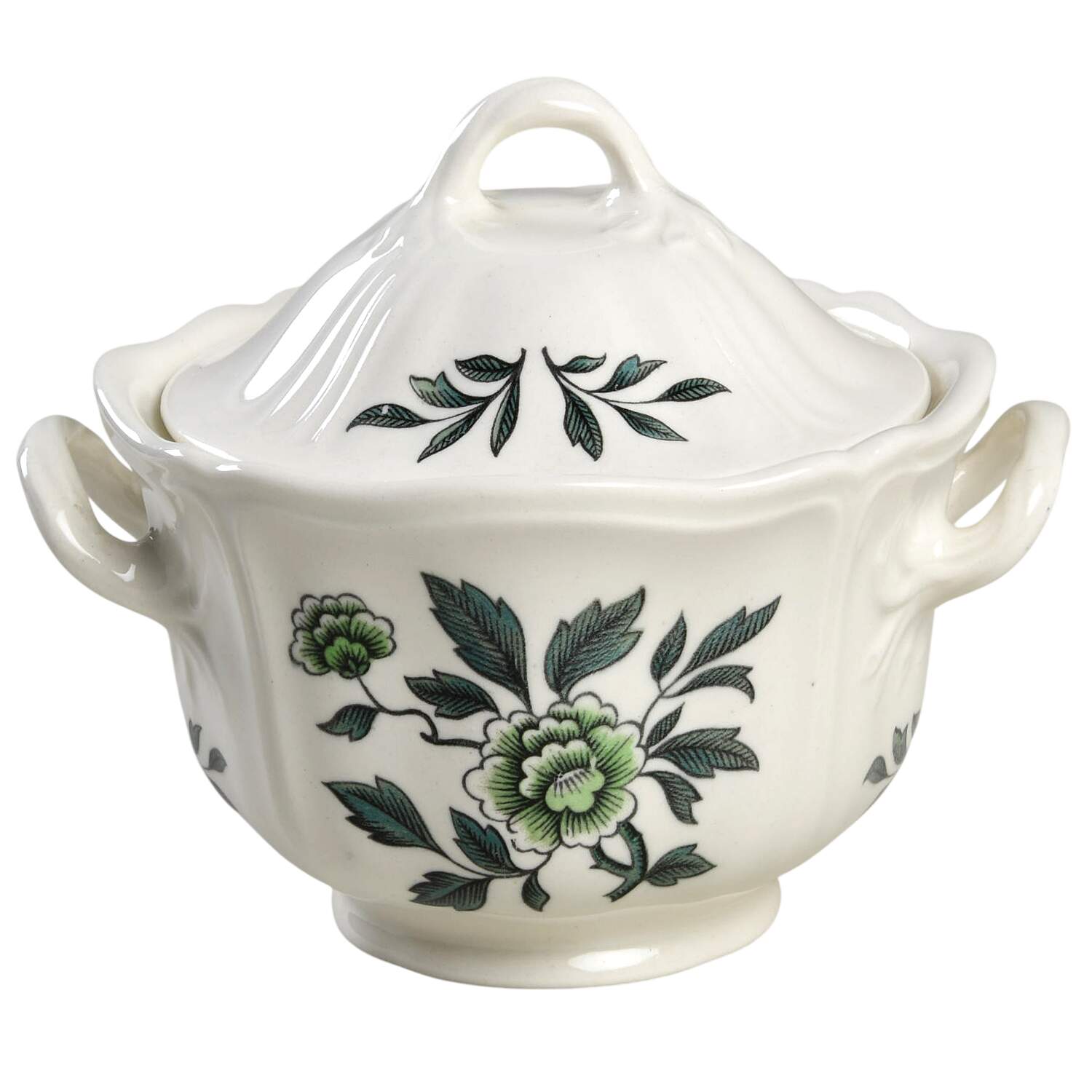 Green Leaf (Queen's Shape) Sugar Bowl & Lid by Wedgwood-1
