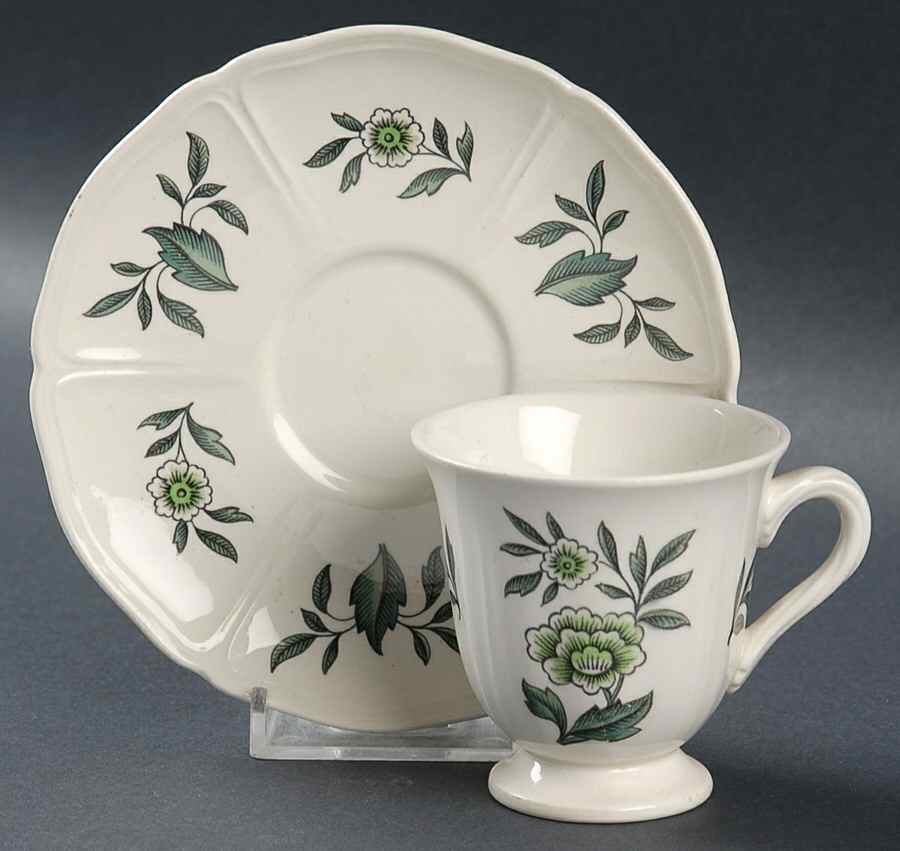 Green Leaf (Queen's Shape) Footed Demitasse Cup & Saucer Set by Wedgwood-1