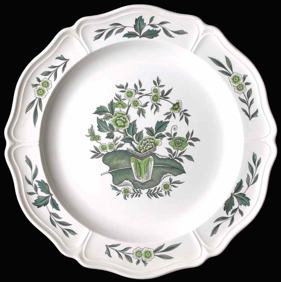 Green Leaf (Queen's Shape) 12" Chop Plate (Round Platter) by Wedgwood-1