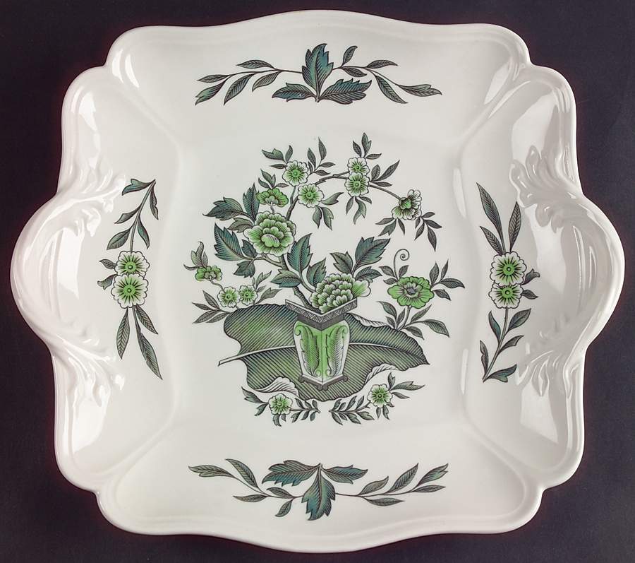 Green Leaf (Queen's Shape) Square Handled Cake Plate by Wedgwood-1