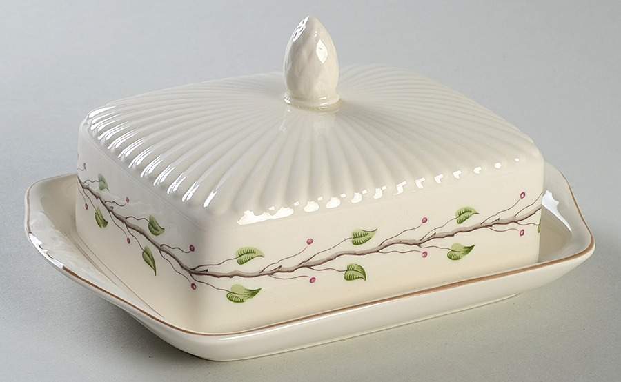 Green Leaf Square Covered Butter by Wedgwood-1