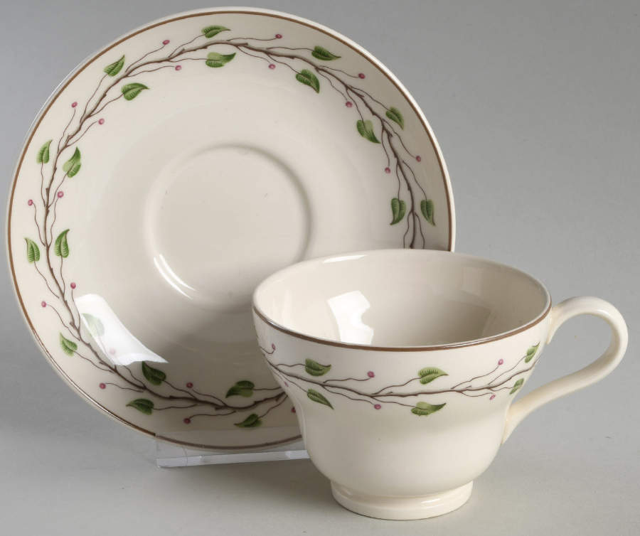 Green Leaf Footed Cup & Saucer Set by Wedgwood-1
