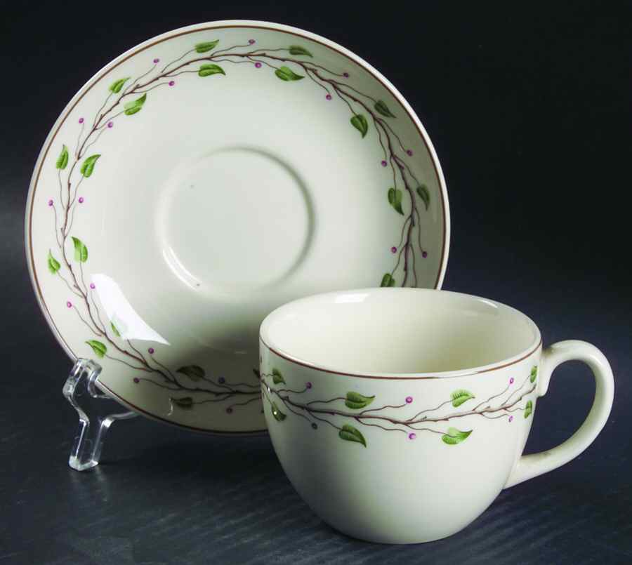 Green Leaf Flat Cup & Saucer Set by Wedgwood-1