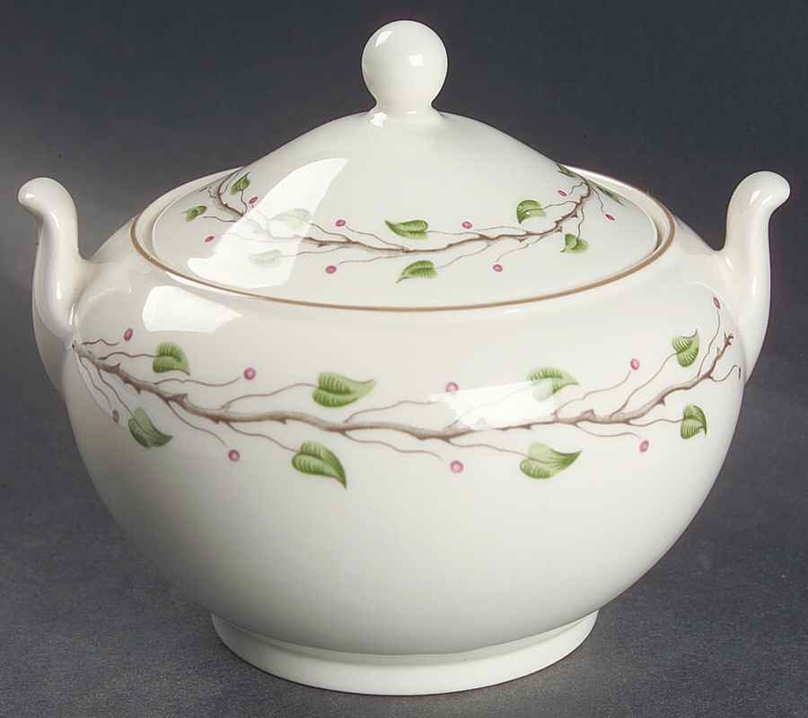 Green Leaf Sugar Bowl & Lid by Wedgwood-1