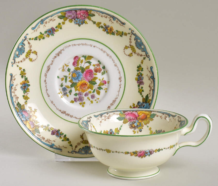 Grosvenor (W697, Cream Rim) Footed Cup & Saucer Set by Wedgwood-1