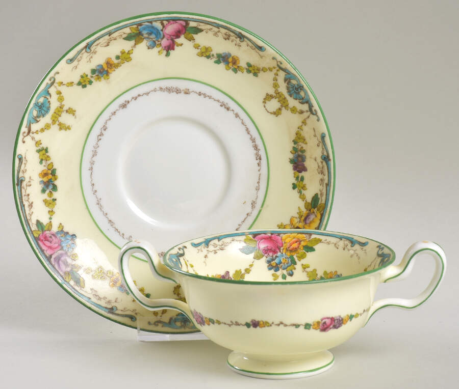Grosvenor (W697, Cream Rim) Footed Bouillon Cup & Saucer by Wedgwood-1