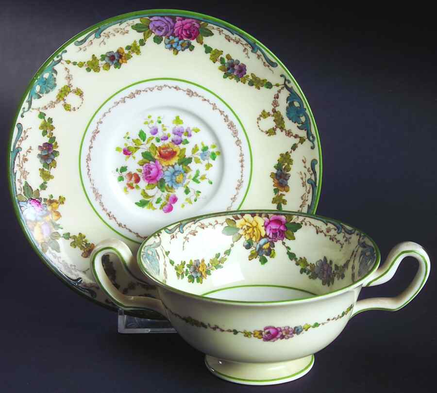 Grosvenor (W697, Cream Rim) Footed Cream Soup Bowl & Saucer Set by Wedgwood-1