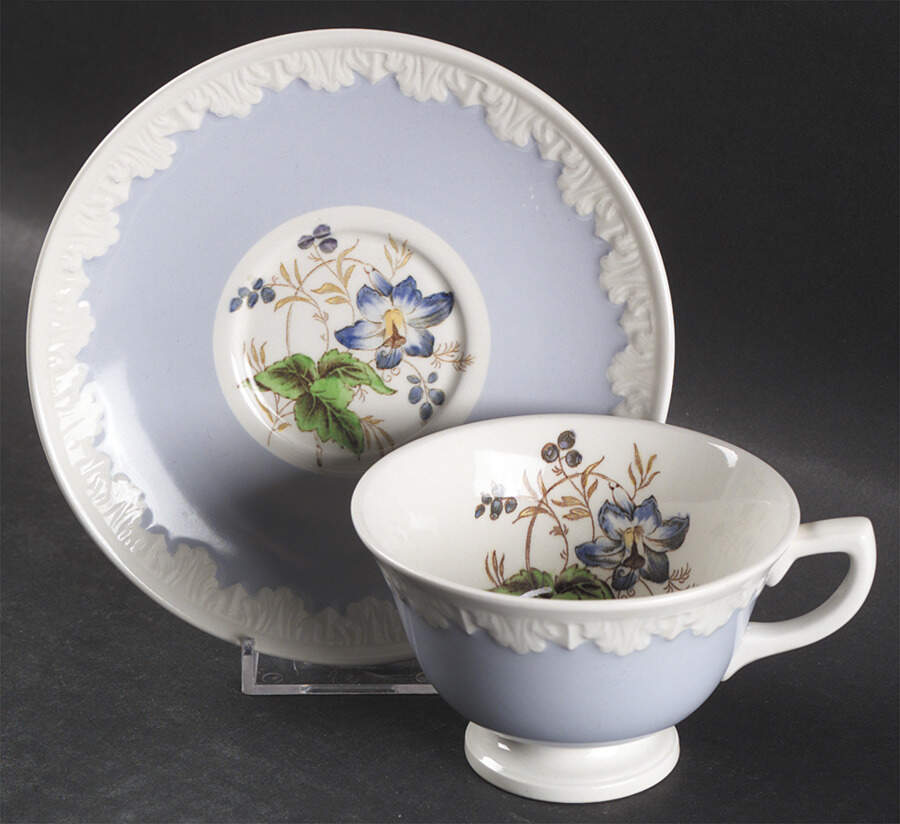 Hampton Court (Blue Rim) Footed Cup & Saucer Set by Wedgwood-1