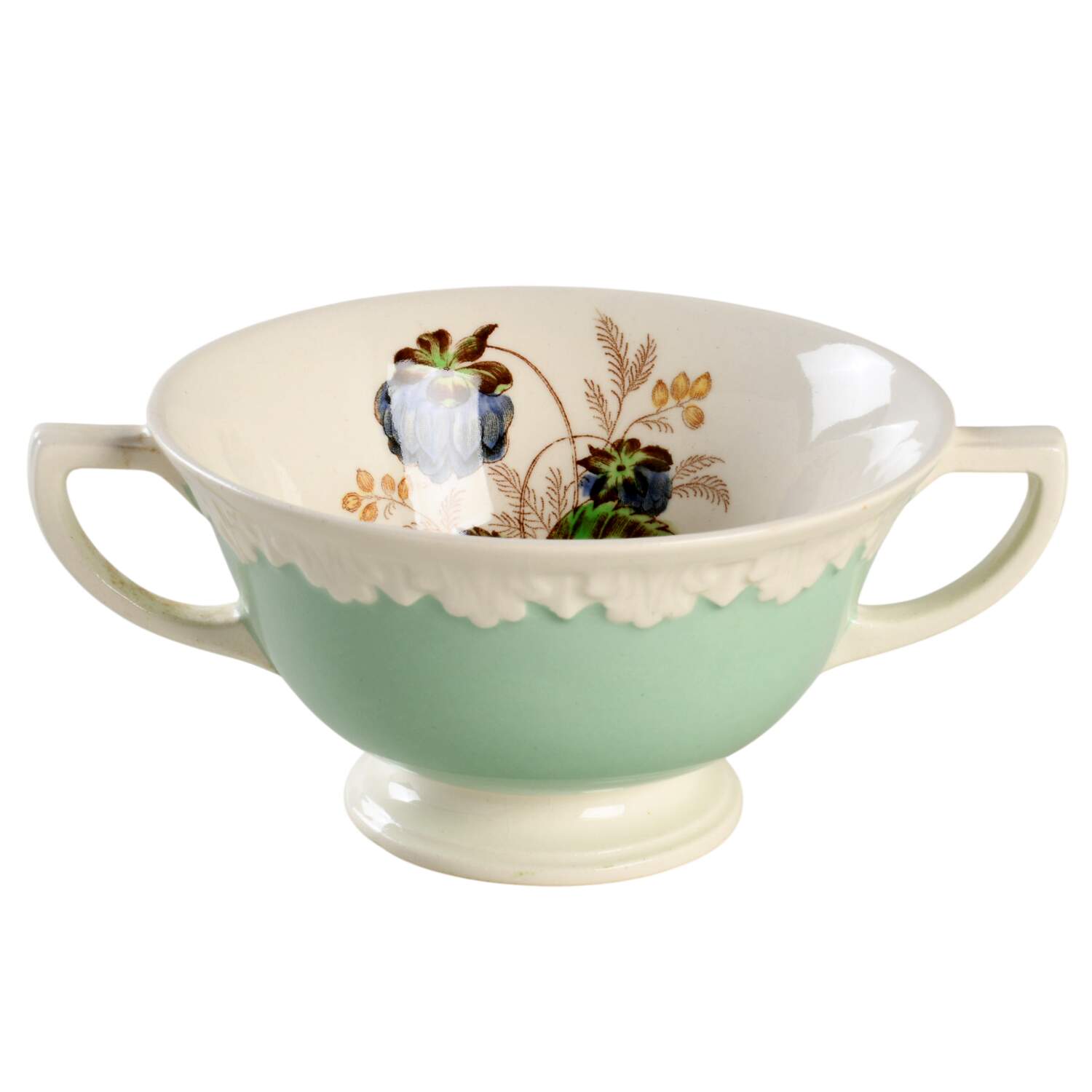 Hampton Court (Green Rim) Footed Cream Soup Bowl by Wedgwood-1