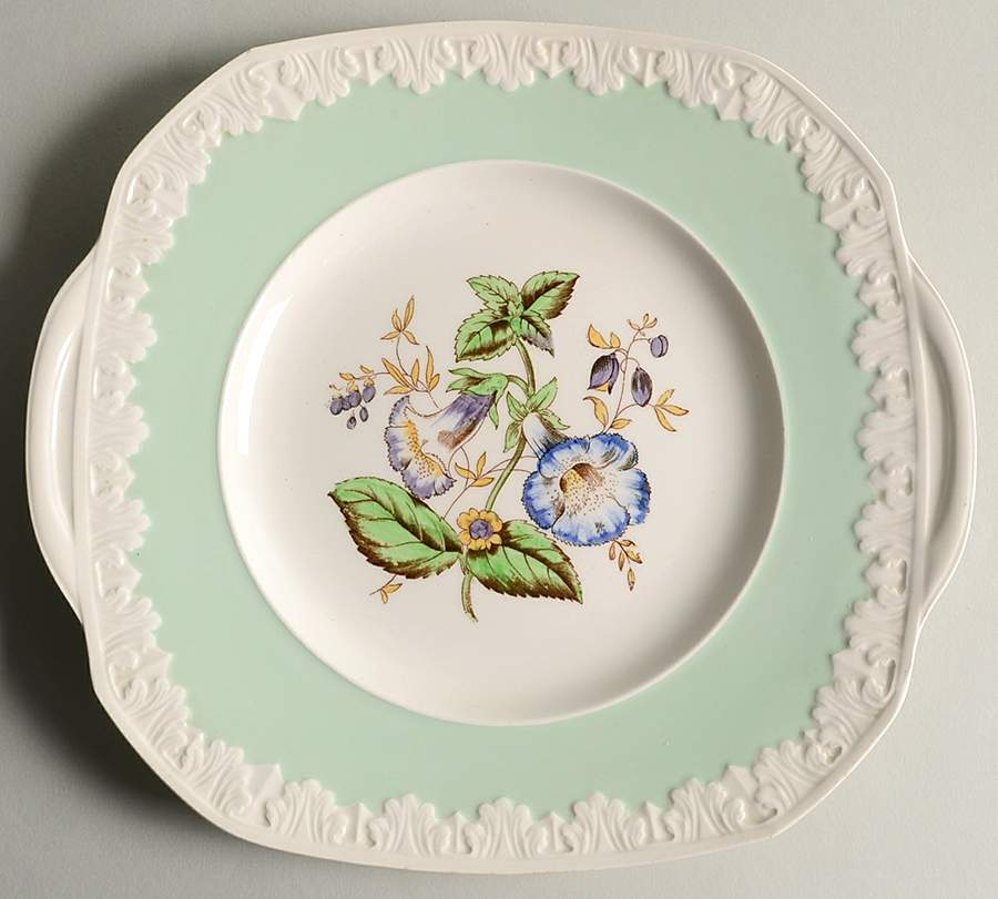 Hampton Court (Green Rim) Square Handled Cake Plate by Wedgwood-1