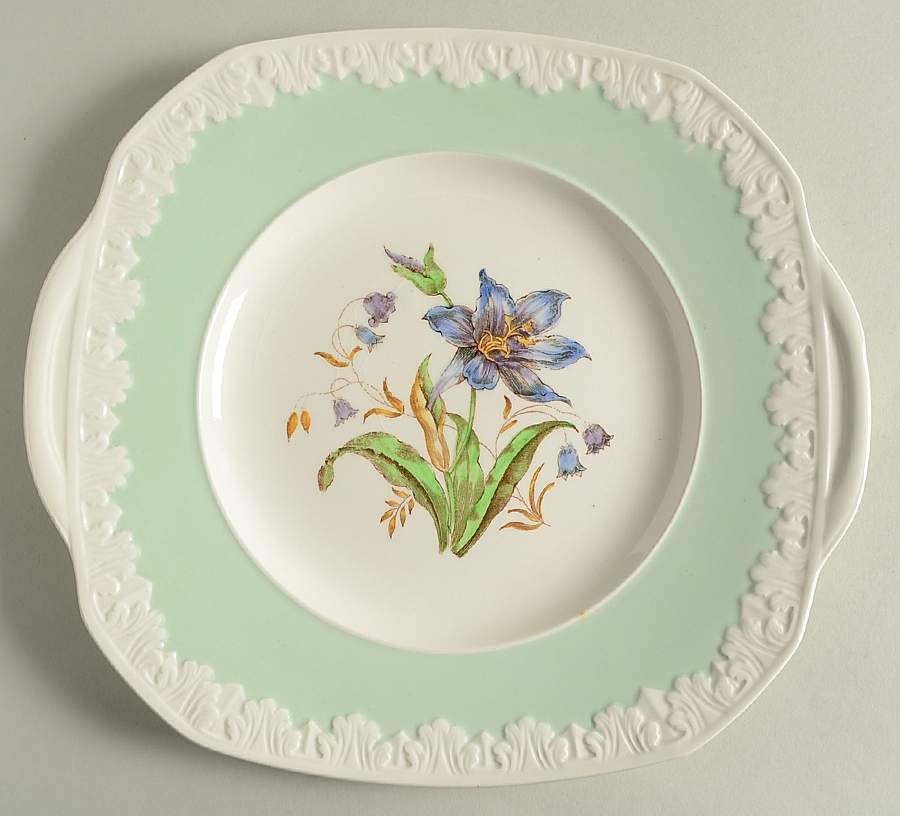 Hampton Court (Green Rim) Square Handled Cake Plate by Wedgwood-1