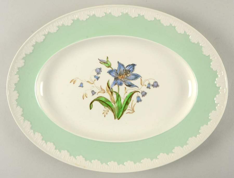 Hampton Court (Green Rim) 13" Oval Serving Platter by Wedgwood-1