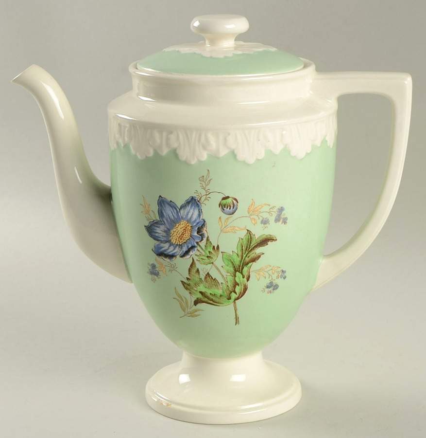 Hampton Court (Green Rim) Coffee Pot & Lid by Wedgwood-1
