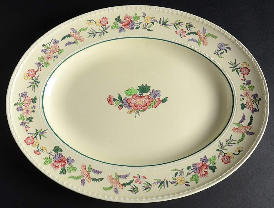Harlech (Floral Rim & Center, No Trim) 15" Oval Serving Platter by Wedgwood-1
