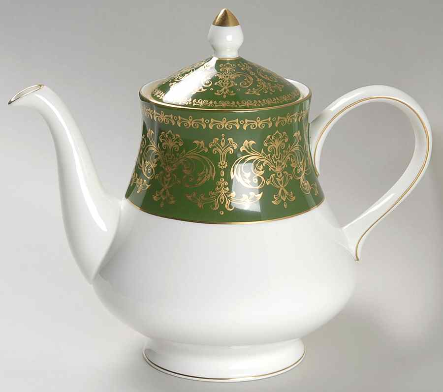 Harlech Green (Green Rim, Gold Scrolls) Teapot & Lid by Wedgwood-1
