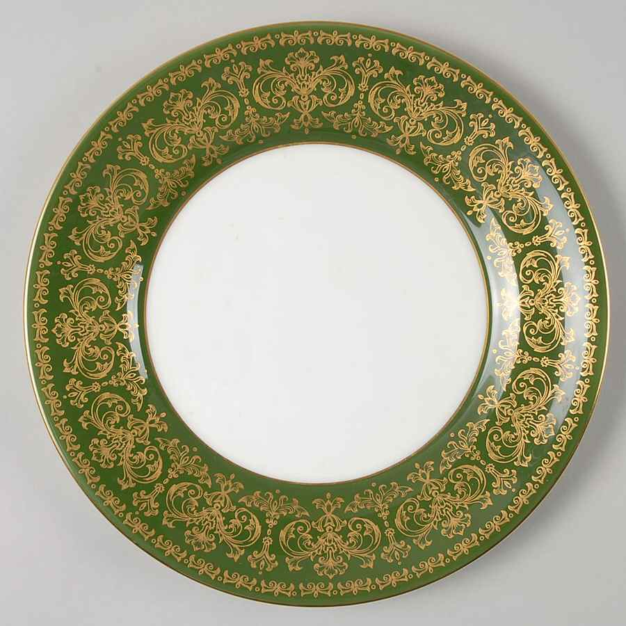 Harlech Green (Green Rim, Gold Scrolls) Salad Plate by Wedgwood-1