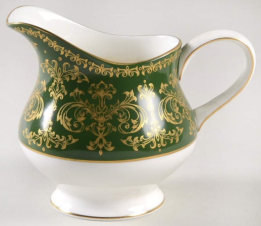 Harlech Green (Green Rim, Gold Scrolls) Creamer by Wedgwood-1