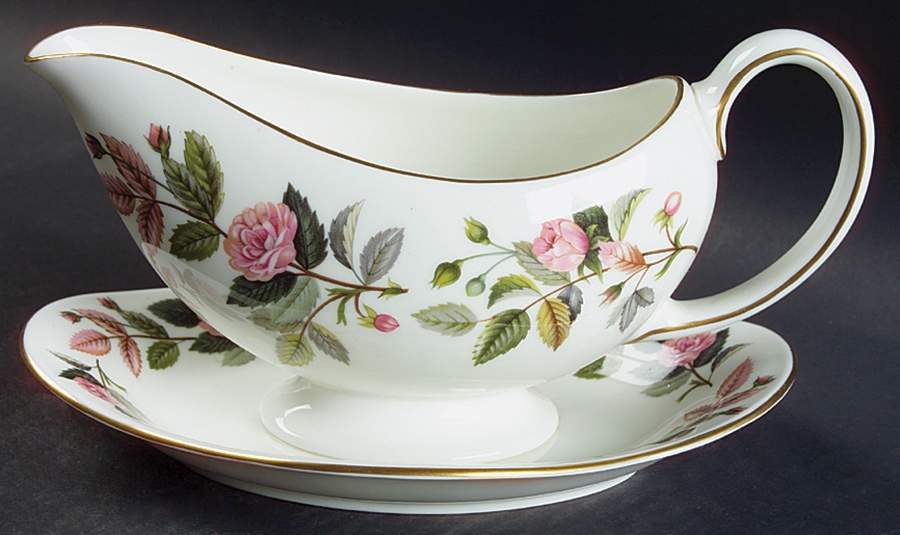 Hathaway Rose Gravy Boat with Attached Underplate by Wedgwood-1