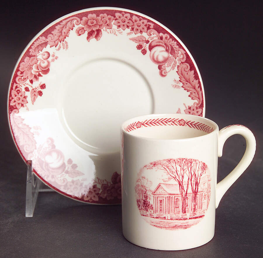 Harvard University Pink (No Gold Trim) Flat Demitasse Cup & Saucer Set by Wedgwood-1