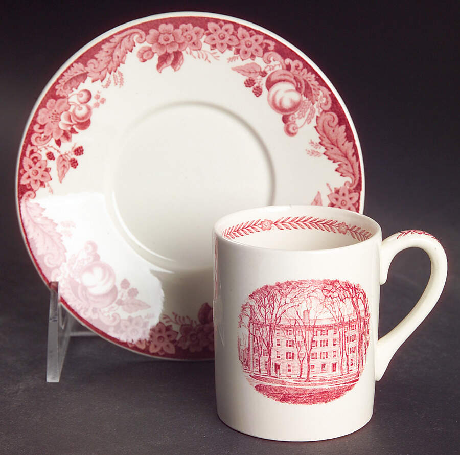 Harvard University Pink (No Gold Trim) Flat Demitasse Cup & Saucer Set by Wedgwood-1