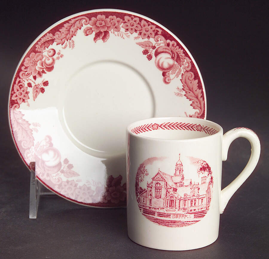 Harvard University Pink (No Gold Trim) Flat Demitasse Cup & Saucer Set by Wedgwood-1