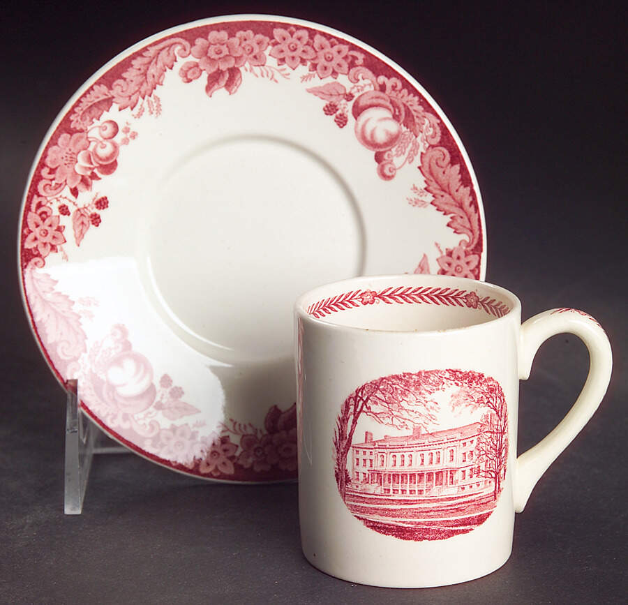 Harvard University Pink (No Gold Trim) Flat Demitasse Cup & Saucer Set by Wedgwood-1