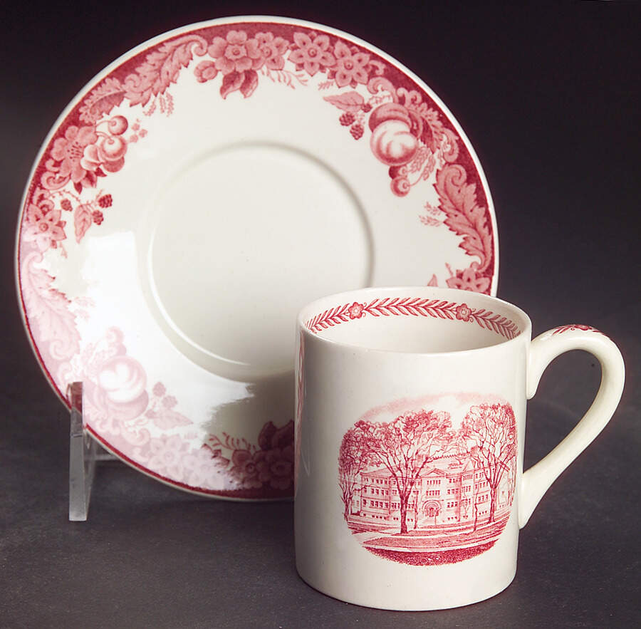 Harvard University Pink (No Gold Trim) Flat Demitasse Cup & Saucer Set by Wedgwood-1