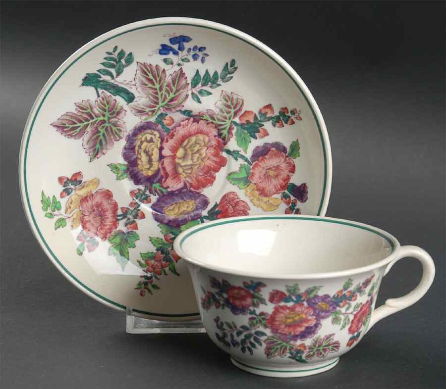 Hollyhock Footed Cup & Saucer Set by Wedgwood-1