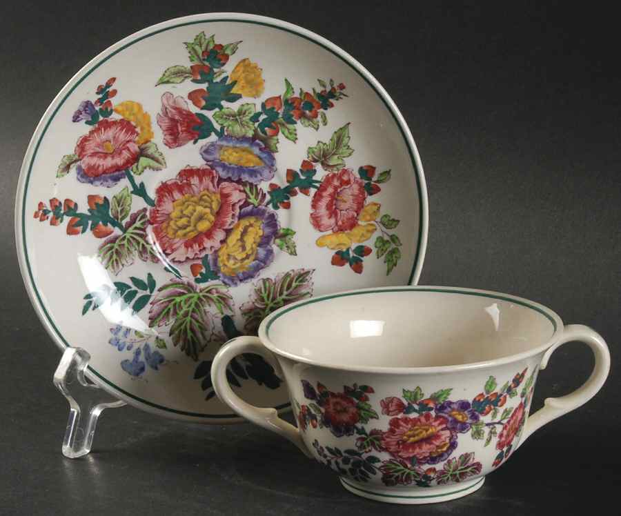 Hollyhock Footed Bouillon Cup & Saucer by Wedgwood-1