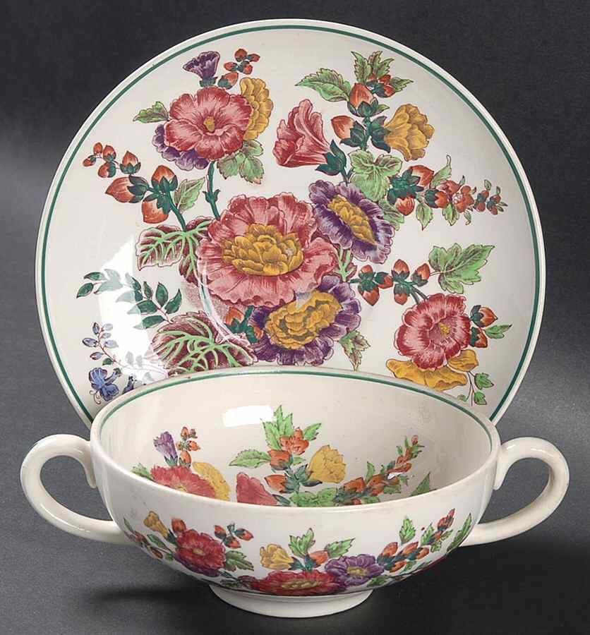 Hollyhock Flat Cream Soup Bowl & Saucer Set by Wedgwood-1