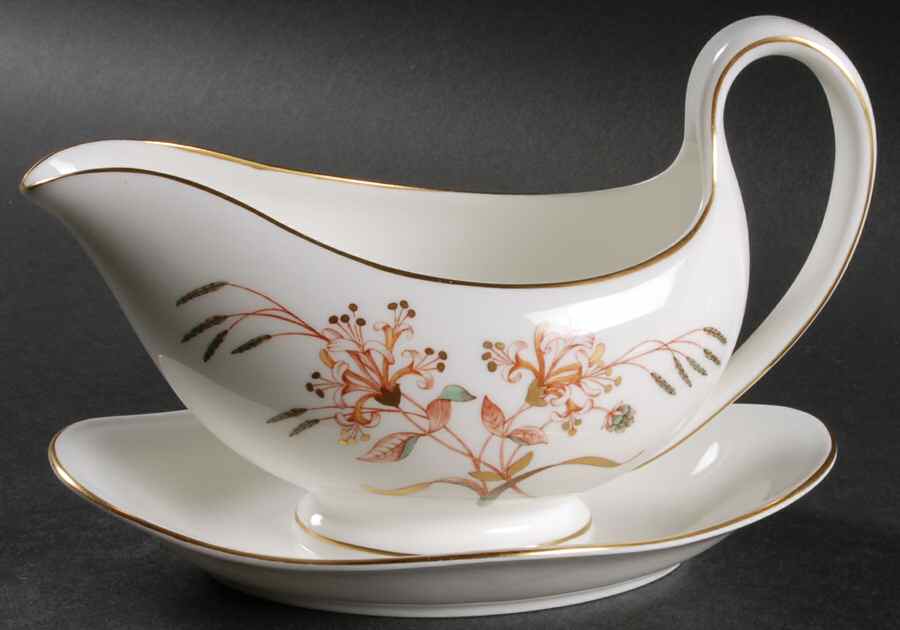 Honeysuckle Rust Gravy Boat with Attached Underplate by Wedgwood-1