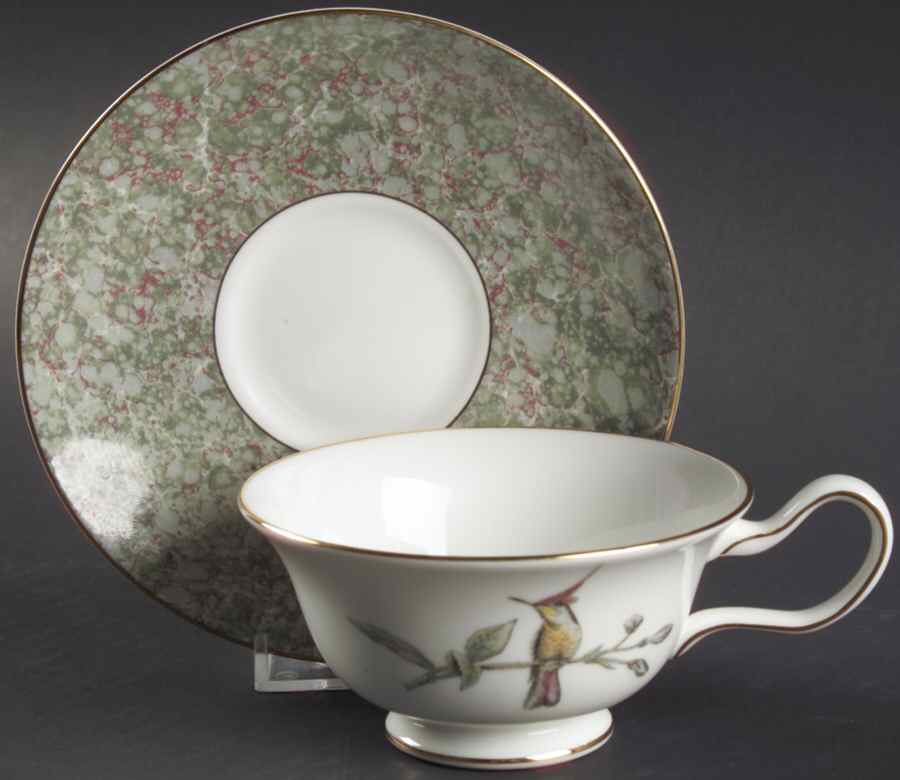 Humming Birds Peony Shape Footed Cup & Saucer Set by Wedgwood-1