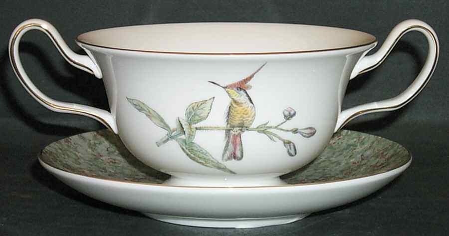 Humming Birds Footed Cream Soup Bowl & Saucer Set by Wedgwood-1