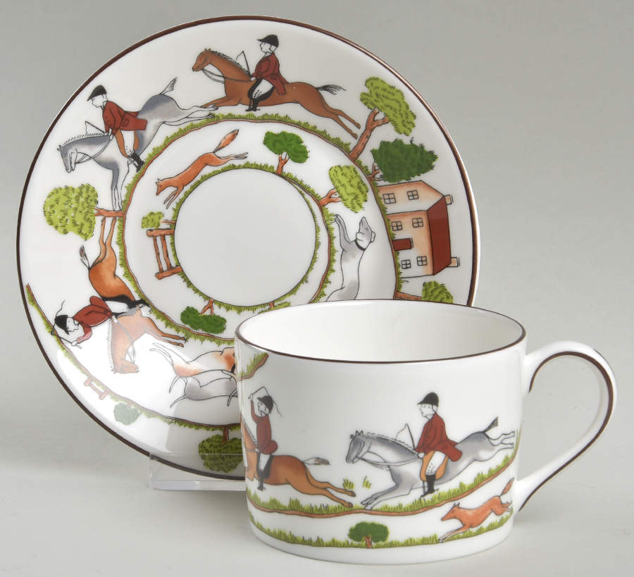 Hunting Scene Imperial Flat Cup & Saucer Set by Wedgwood-1
