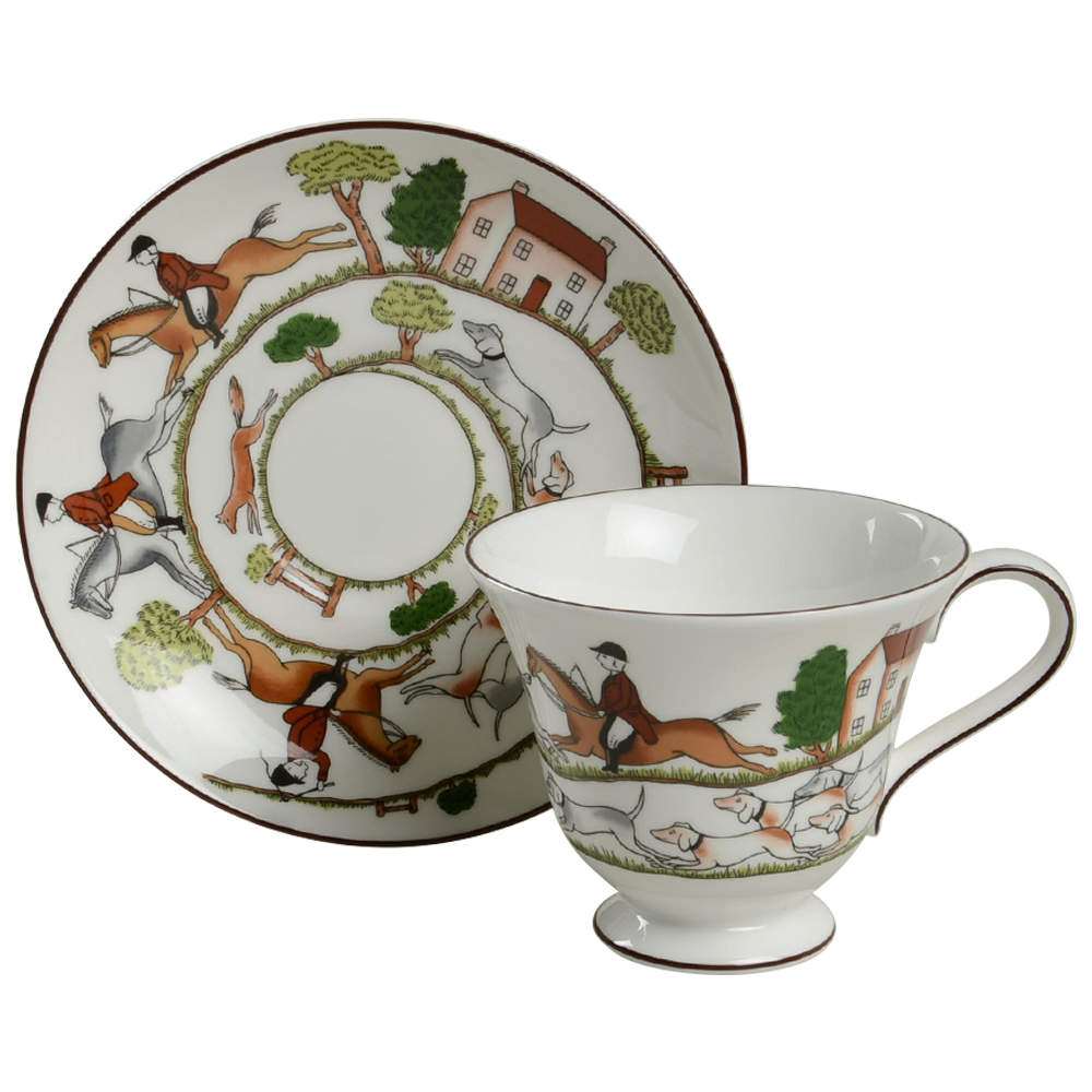 Hunting Scene Victoria Shape Footed Cup & Saucer Set by Wedgwood-1