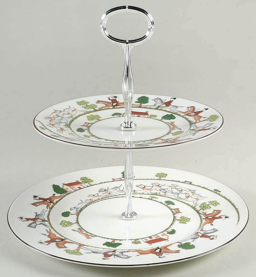 Hunting Scene 6 5/8"-10"  2 Tiered Serving Tray (Dp, Sp) HC by Wedgwood-1