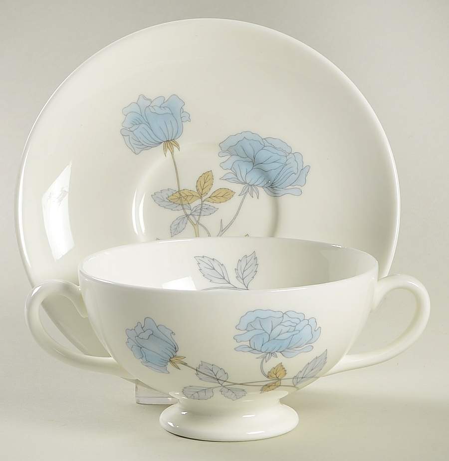Ice Rose (No Trim) Footed Cream Soup Bowl & Saucer Set by Wedgwood-1