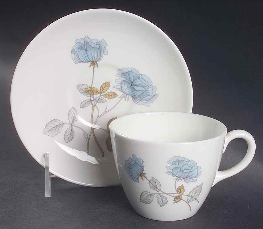 Ice Rose (No Trim) Flat Cup & Saucer Set by Wedgwood-1