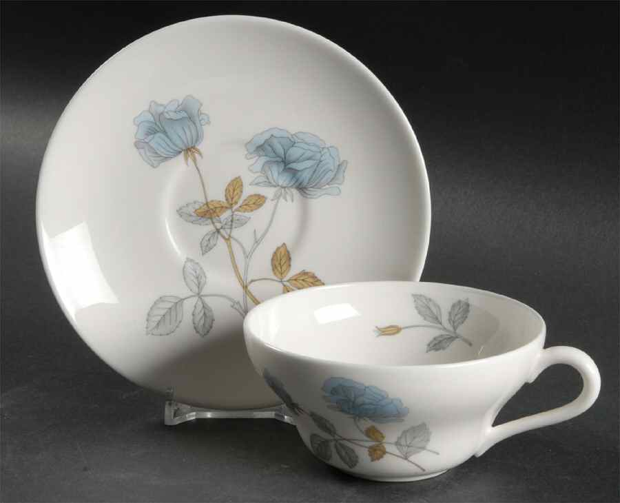Ice Rose (No Trim) Flat Cup & Saucer Set by Wedgwood-1