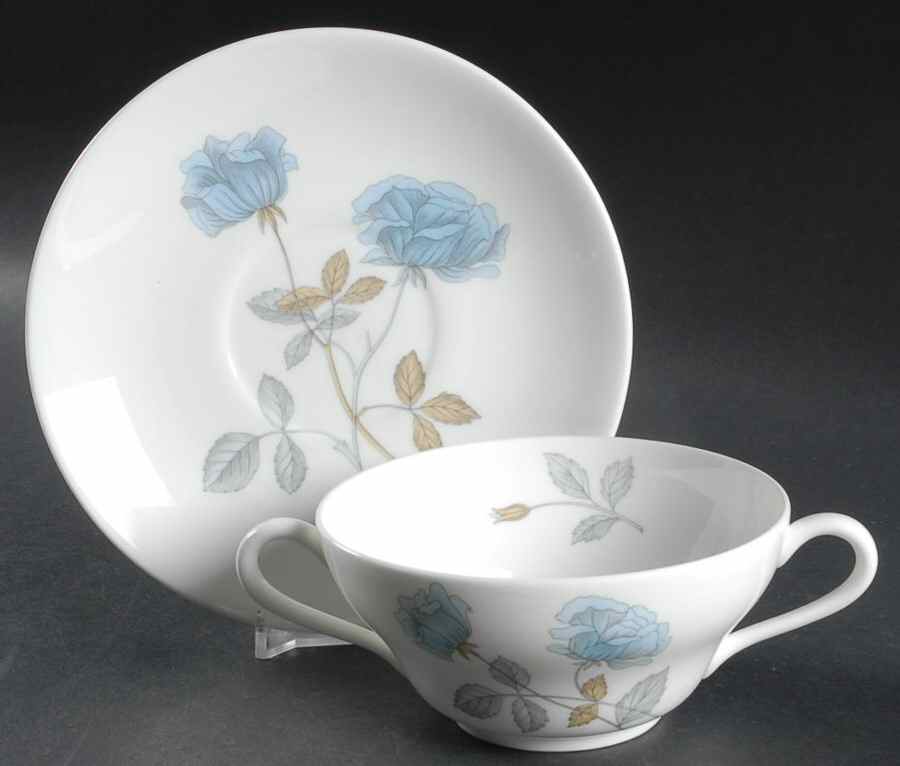 Ice Rose (No Trim) Flat Cream Soup Bowl & Saucer Set by Wedgwood-1