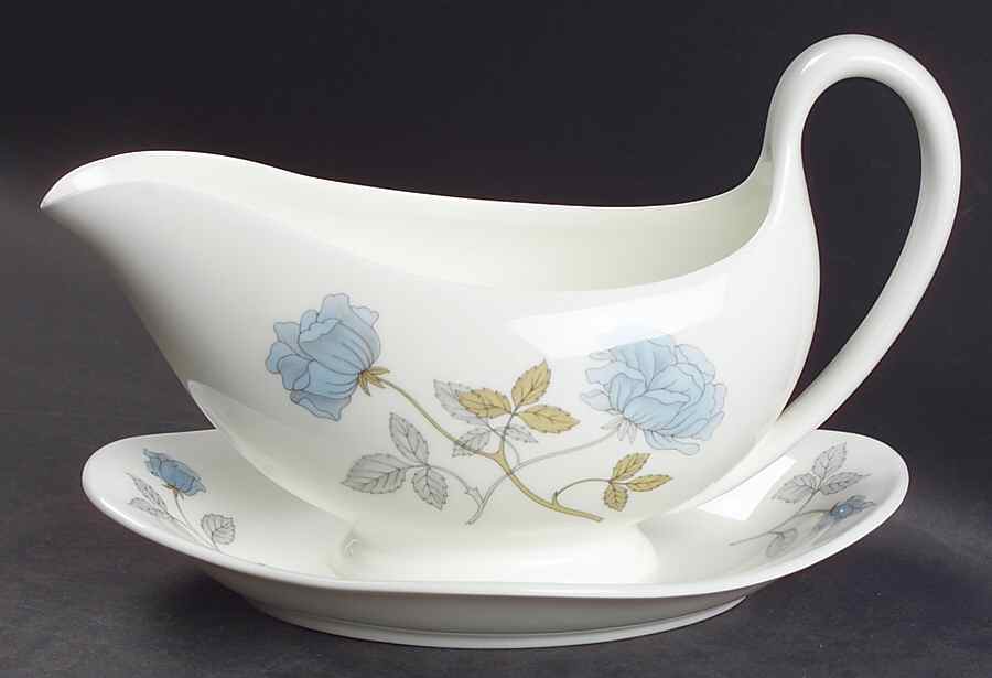 Ice Rose (No Trim) Gravy Boat with Attached Underplate by Wedgwood-1