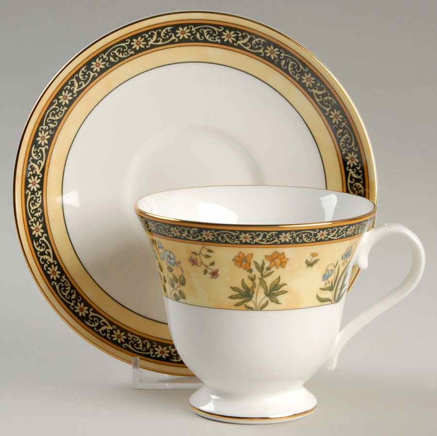 India Victoria Shape Footed Cup & Saucer Set by Wedgwood-1