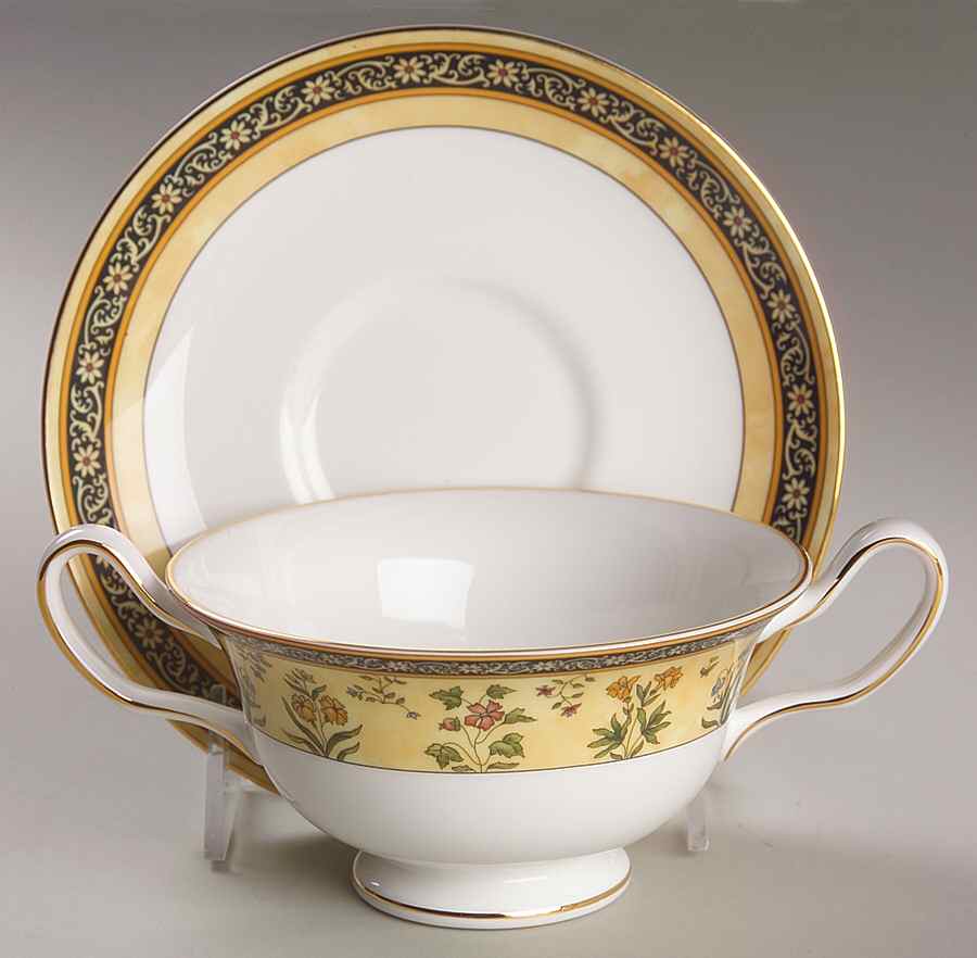 India Footed Cream Soup Bowl & Saucer Set by Wedgwood-1
