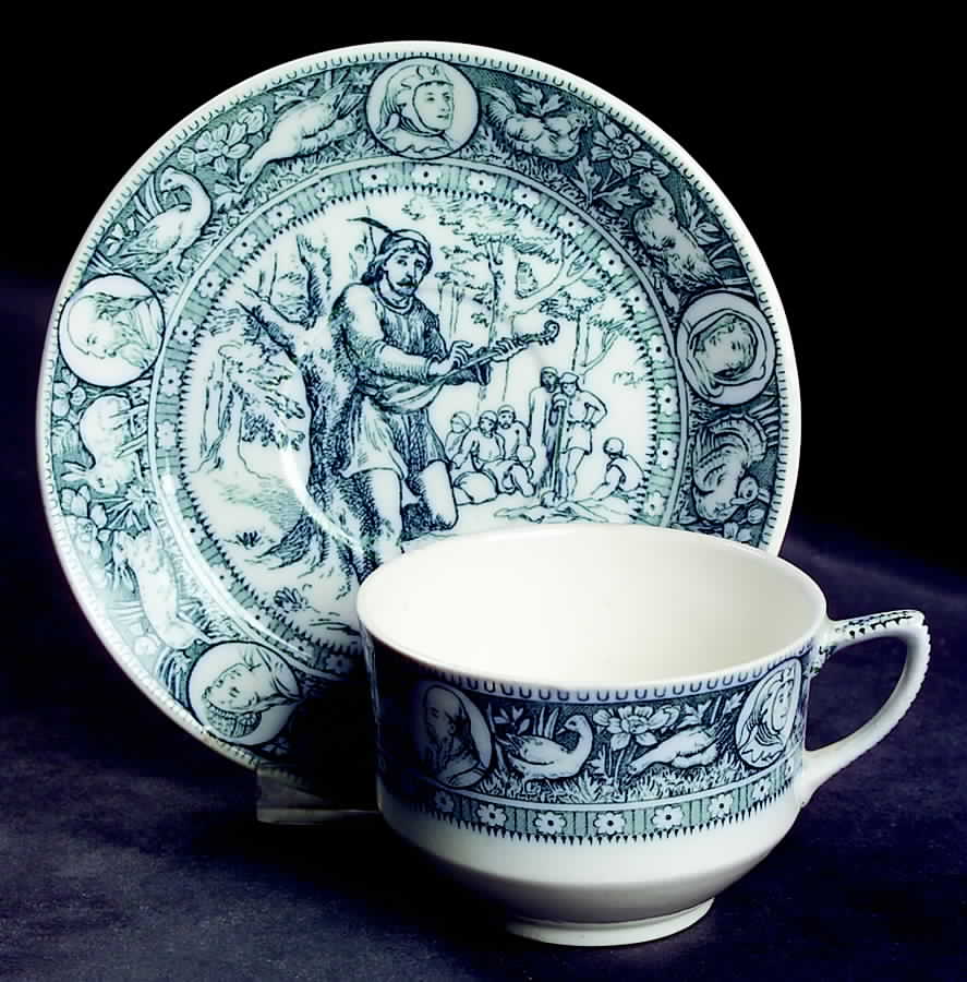 Ivanhoe (Blue Gray Design) Flat Cup & Saucer Set by Wedgwood-1