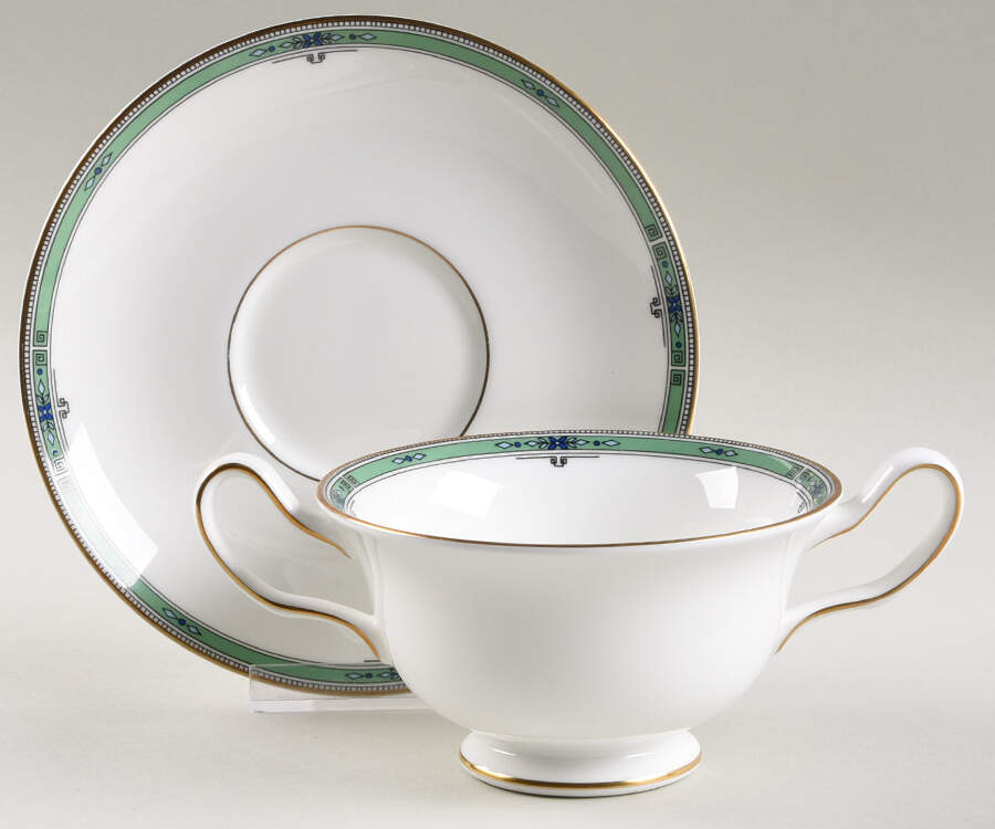 Jade Footed Cream Soup Bowl & Saucer Set by Wedgwood-1