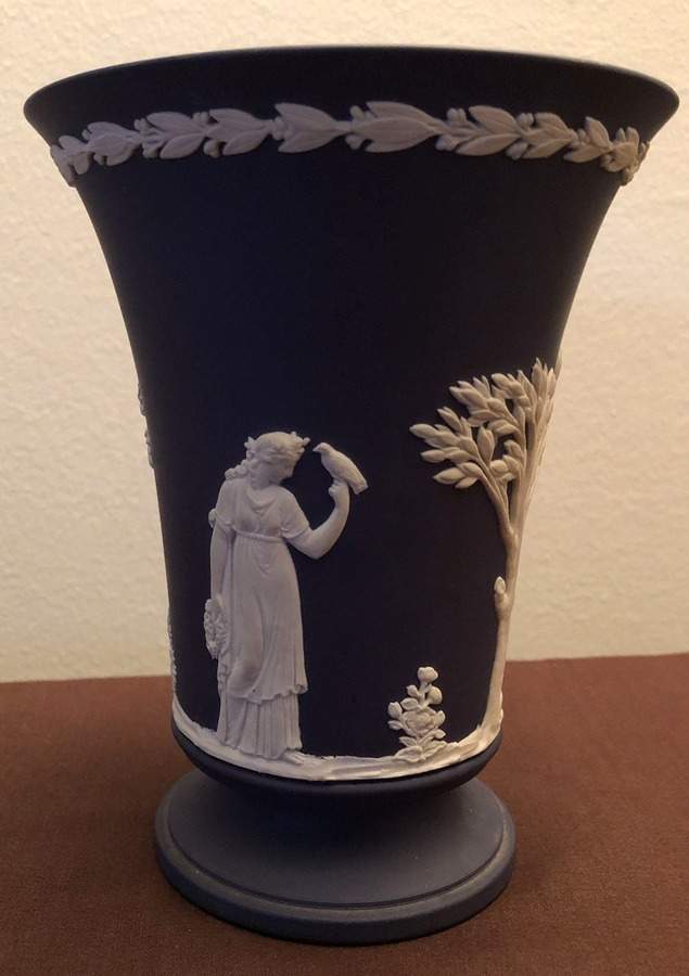 Cream Color on Black Jasperware 6" Vase by Wedgwood-1