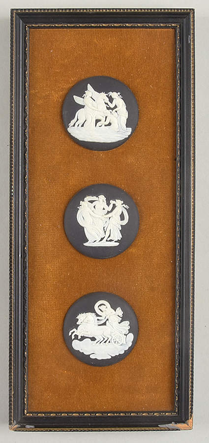 Cream Color on Black Jasperware Triple Plaque with Wood Frame by Wedgwood-1